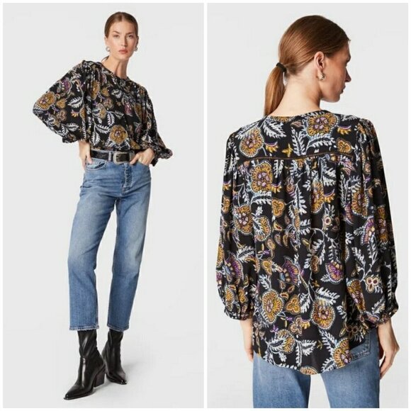 💕BA&SH💕 Valska Crepe Shirt ~ Noir Black Paisley Print XS US 2 NWOT - Picture 4 of 16